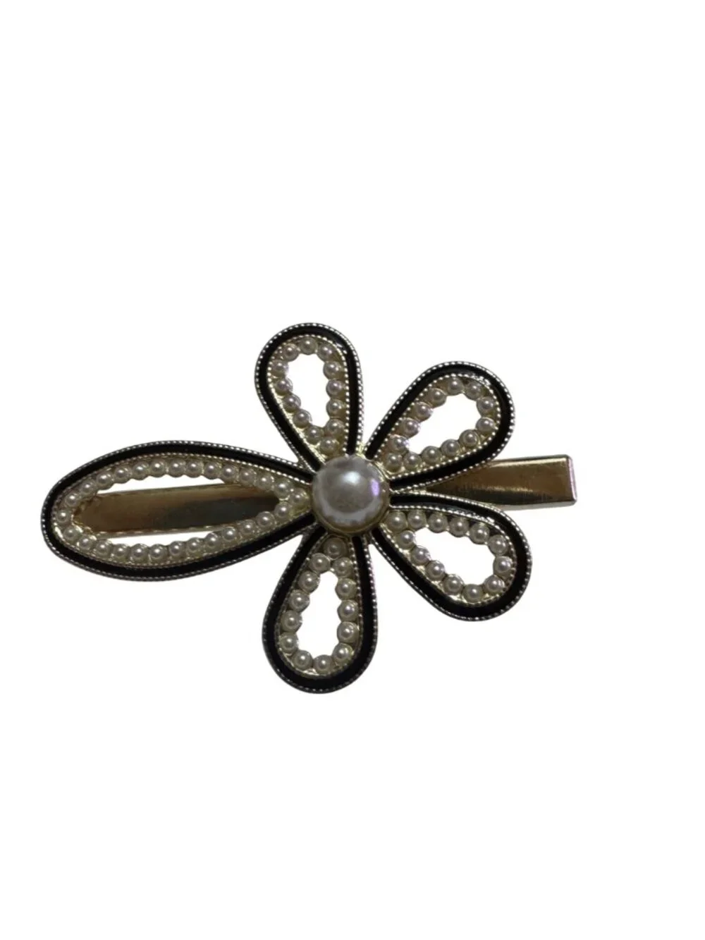 Gold-Toned Hair Clip With Faux Pearl Flower Design Elegant Style NEW
